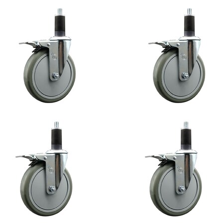 Service Caster 6'' Gray Poly Swivel 1-1/4'' Expanding Stem Caster Set Total Lock Brake, 4PK SCC-EXTTL20S614-PPUB-114-4